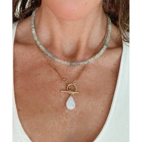 Stunning Moonstone Pendant Necklace w/ Waterproof Non-tarnish Gold Toggle Clasp - Picture 13 of 15